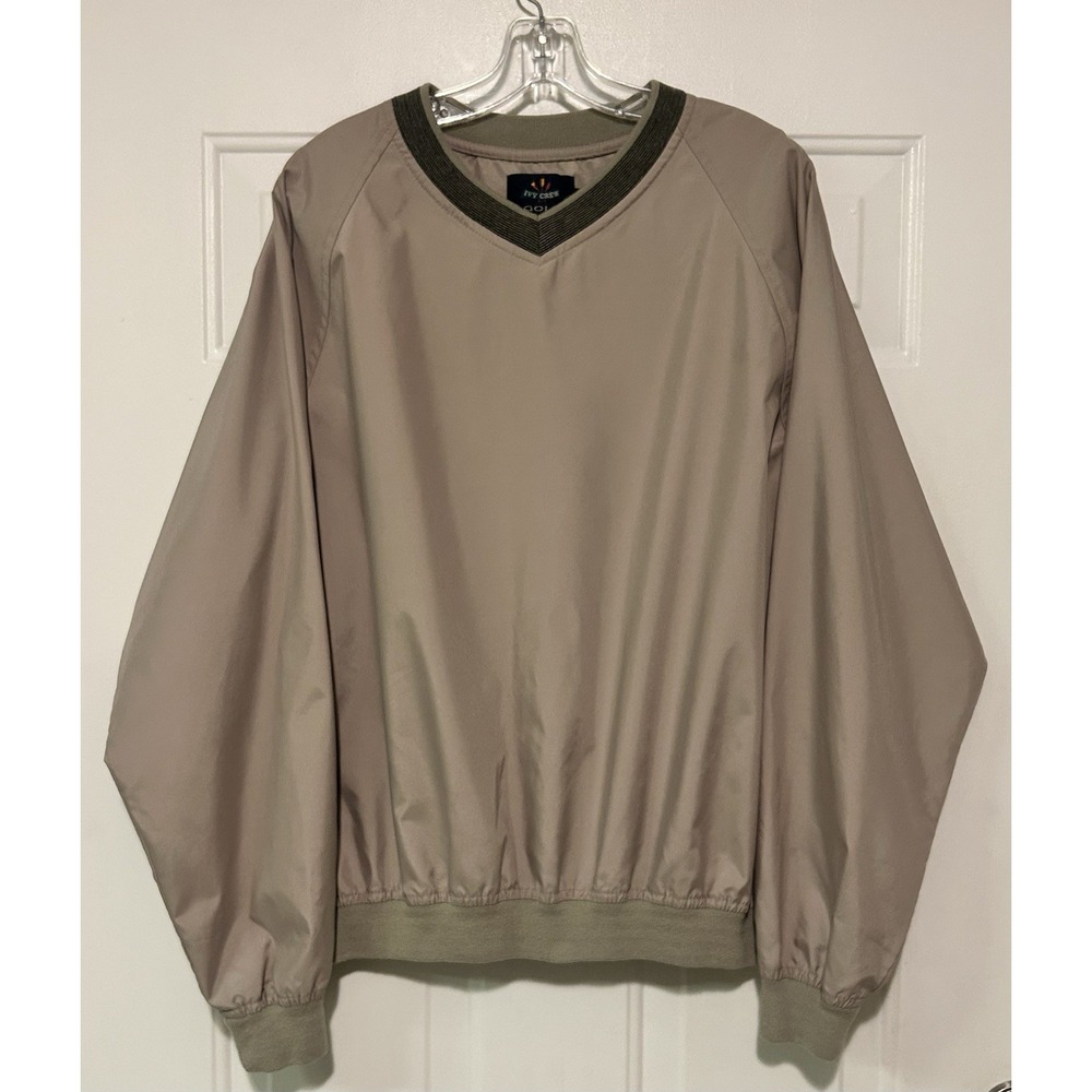 Vintage Ivy Crew Golf Jacket‎ Pullover Mens M Khaki V-Neck Wind Resistant
